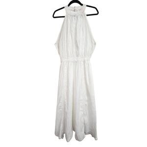 Red Carter White Halter Neck Maxi Dress S Open Back Embroidered Crochet Pockets